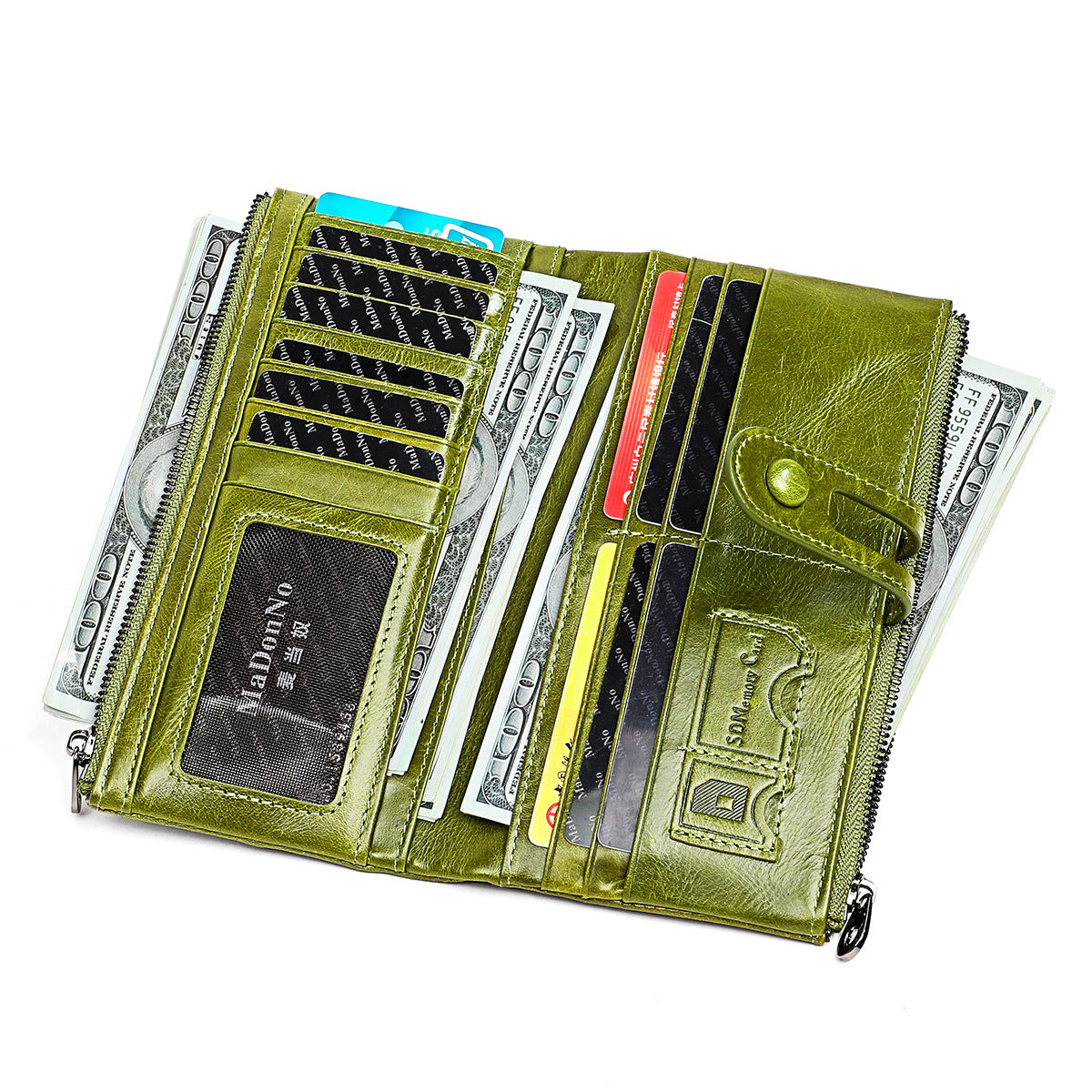Wholesale Genuine leather tri-fold multifunctional long coin purse
